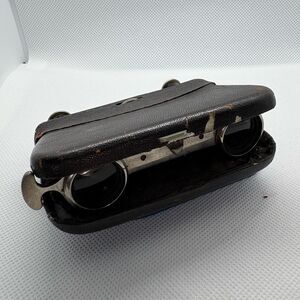 Antique Black tooled leather Folding Opera Glasses or racing glasses